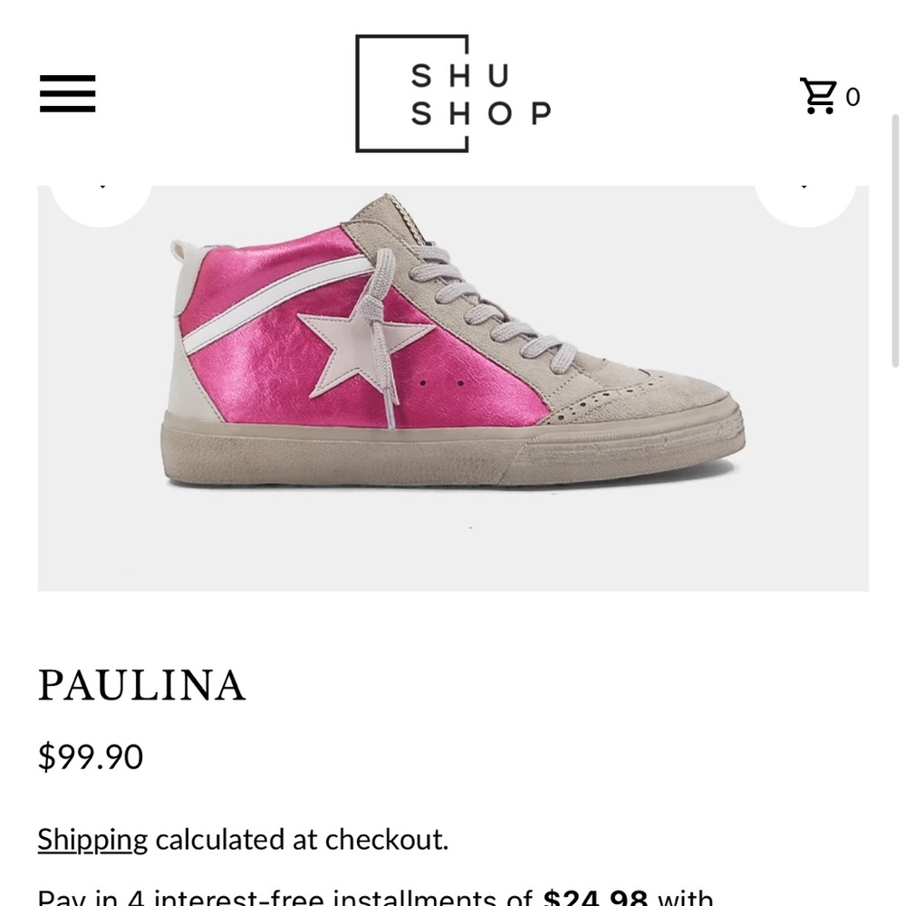 Women’s size 6 Shu Shop Paulina mid-rise hi-top sneaker in hot pink.